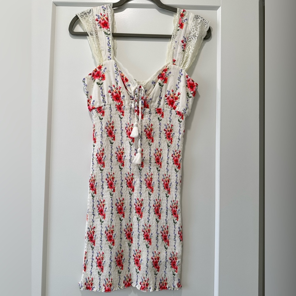 White floral mini dress